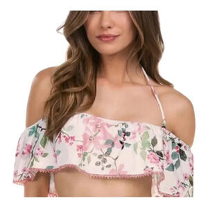 Floral Off-Shoulder Ruffle Bikini Top - Pink Floral